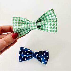 3/$20 NEW HANDMADE Green White Plaid Navy Blue Star Dog Cat Pet Collar Bow Tie